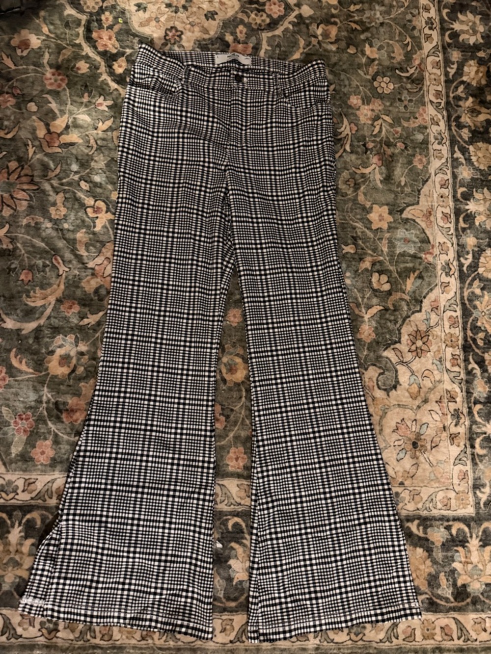 Hollister Black & White Plaid Boot-Cut Pants